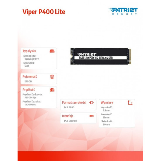 SSD drive 250GB Viper P400 Lite 3200/1300MB/s PCIe M.2 Gen 4x4 NVMe1.4