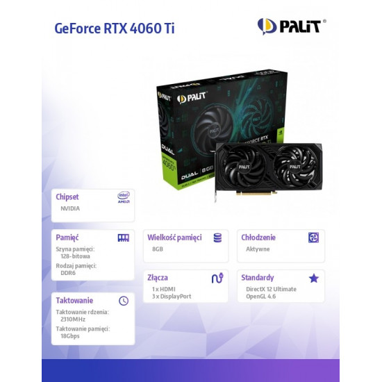 Graphic card GeForce RTX 4060 Ti Dual 8GB GDDR6 128bit 3DP/HDMI