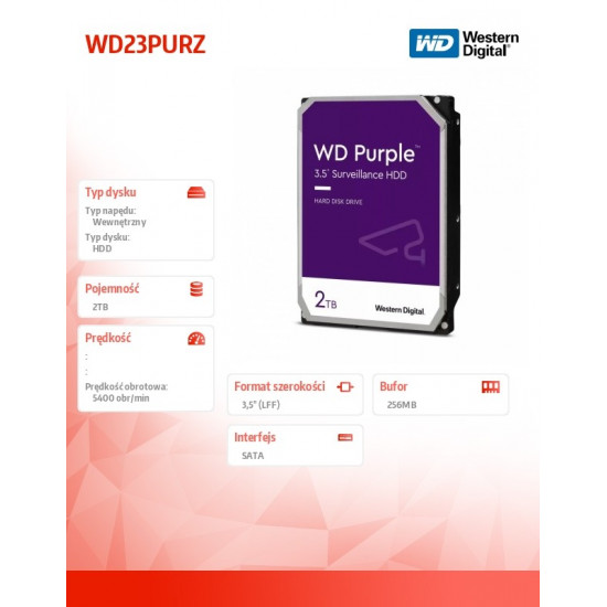 HDD WD Purple 2TB 3,5 256 MB 5400RPM WD23PURZ