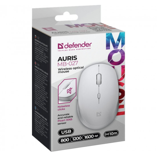 Wireless mouse silent click AURIS MB-027 800/1200/1600 DPI white