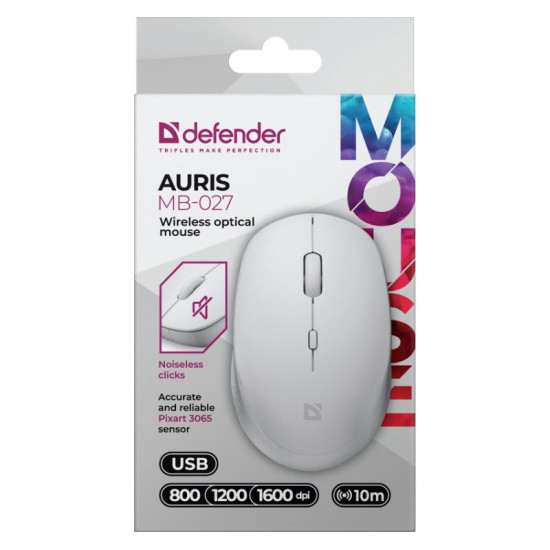 Wireless mouse silent click AURIS MB-027 800/1200/1600 DPI white