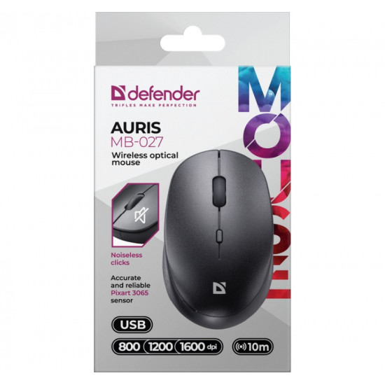 Wireless mouse silent click AURIS MB-027 800/1200/1600 DPI black