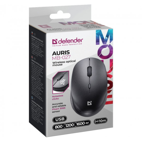 Wireless mouse silent click AURIS MB-027 800/1200/1600 DPI black