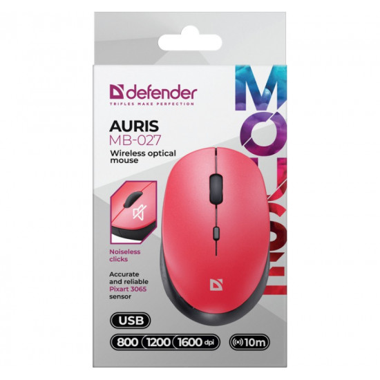 Wireless mouse silent click AURIS MB-027 800/1200/1600 DPI red