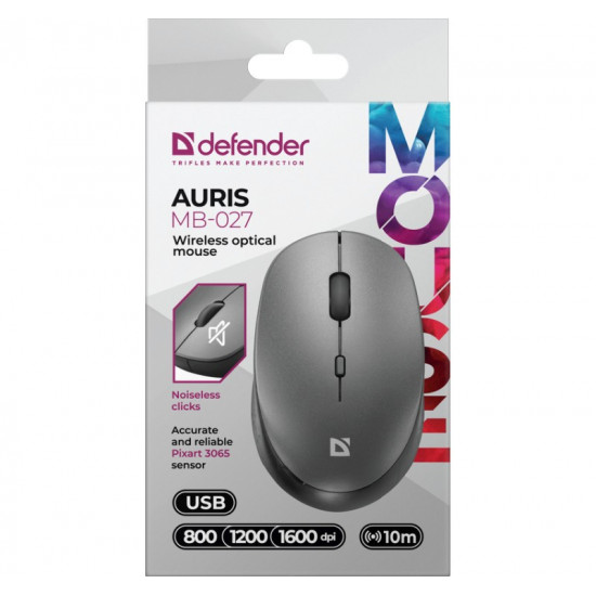 Wireless mouse silent click AURIS MB-027 800/1200/1600DPI grey