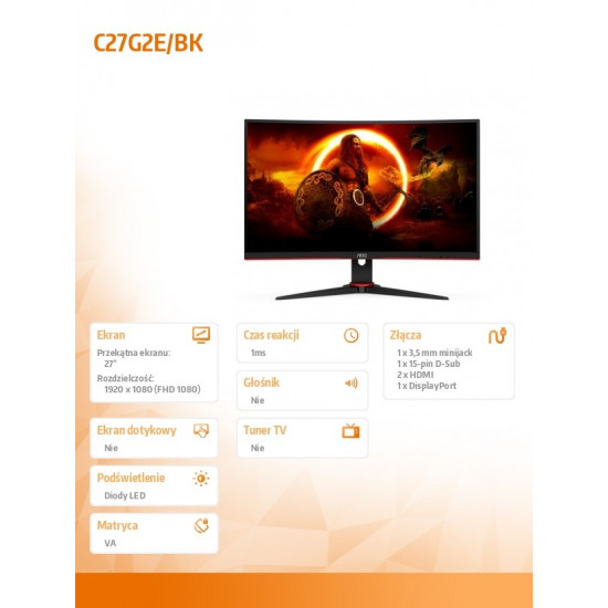 Monitor C27G2E 27 inches Curved VA 165Hz HDMIx2 DP