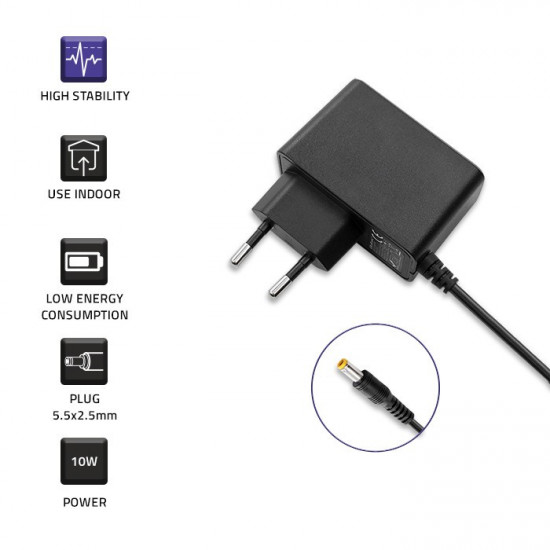 Plug in power supply 10W 5V, 2A, 5.5x2.5