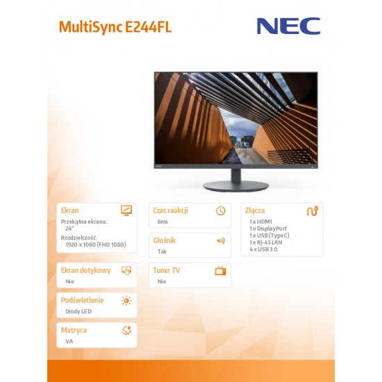 Monitor MultiSync E244FL 24 inches USB-C HDMI black