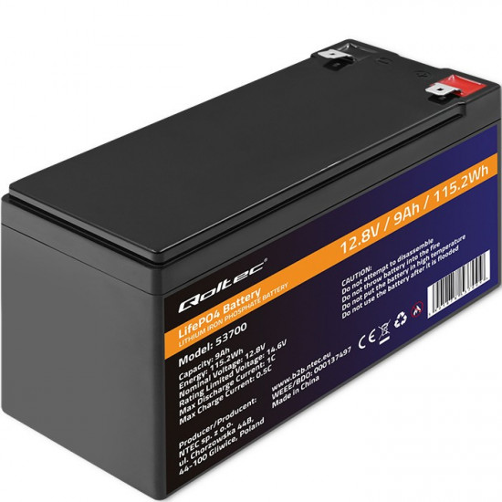 LiFePO4 battery 12.8V, 9Ah, 115.2Wh, BM