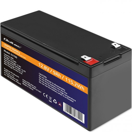 LiFePO4 battery 12.8V, 9Ah, 115.2Wh, BM