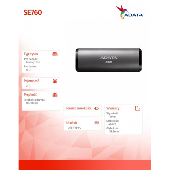 External SSD drive SE760 2TB USB3.2-A/C titanium