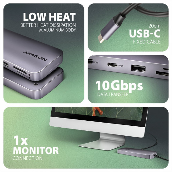 HMC-6GM2 USB hub 6in1 10Gbps HDMI M.2 NVME PD