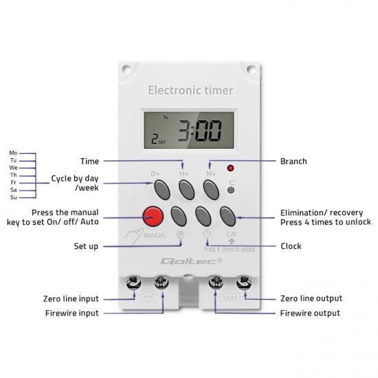 Electronic timer PC0629, DIN rail