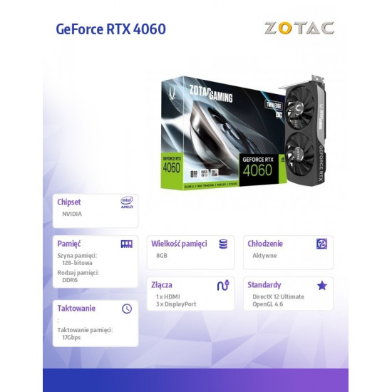 Graphic card GeForce RTX 4060 Twin Edge OC 8GB GDDR6 128bit 3DP