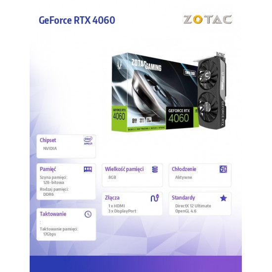 Graphic card GeForce RTX 4060 Twin Edge 8GB GDDR6 128bit 3DP