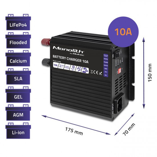 Charger for LiFePO4 AGM GEL SLA batteries, 10A