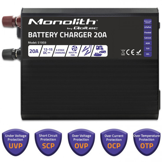 Charger for LiFePO4 AGM GEL SLA batteries, 20A