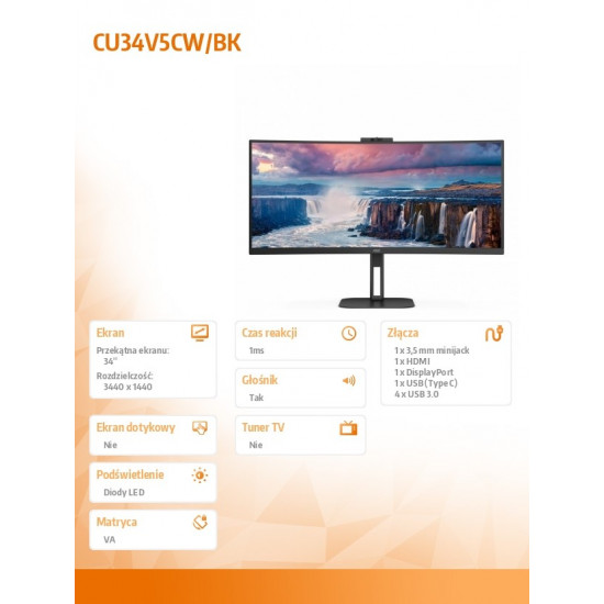 Monitor CU34V5CW 34 inch 100Hz Curved VA HDMI DP USB-C