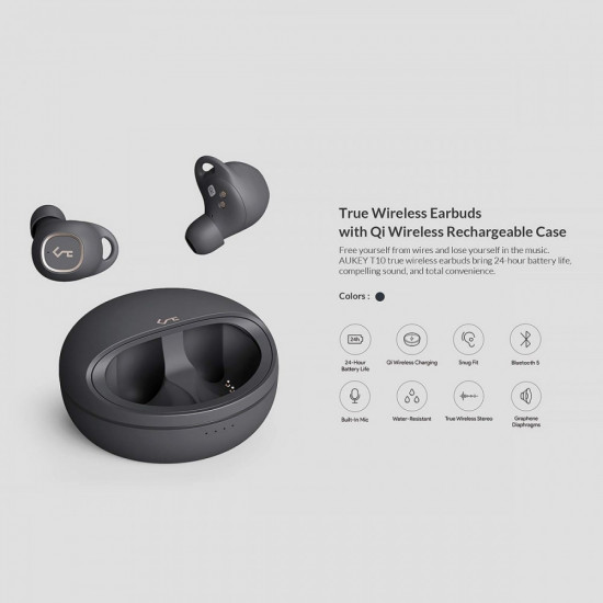 EP-T10 Dark Grey Premium True Wireless Bluetooth Earbuds | IPX5 | A2DP | AVRCP | HFP | HSP | SBC | AAC | 88dB | 16Ohm