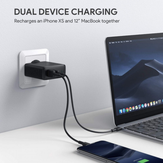 PA-D3 Wall Charger 2xUSB Power Delivery (1xUSB+1xUSB C) 5.4A 60W Dynamic Detect