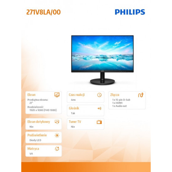 Monitor 271V8LA 27 inch VA HDMI Speakers