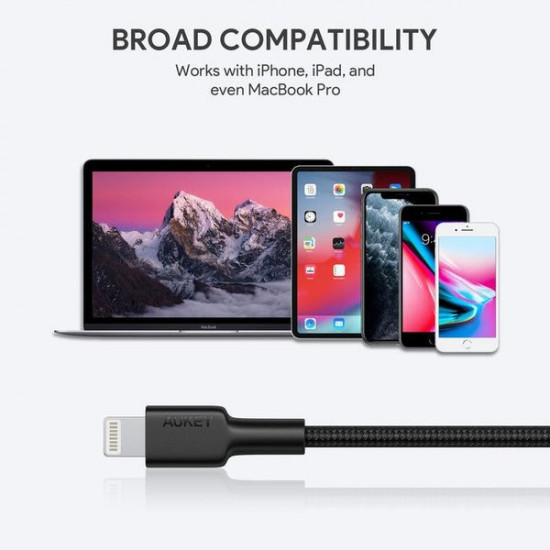 Cable CB-CL02 Black nylon Lightning-USB C | USB Power Delivery USB-PD | certificate MFi Apple