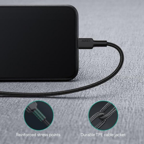 Cable CB-CL02 Black nylon Lightning-USB C | USB Power Delivery USB-PD | certificate MFi Apple