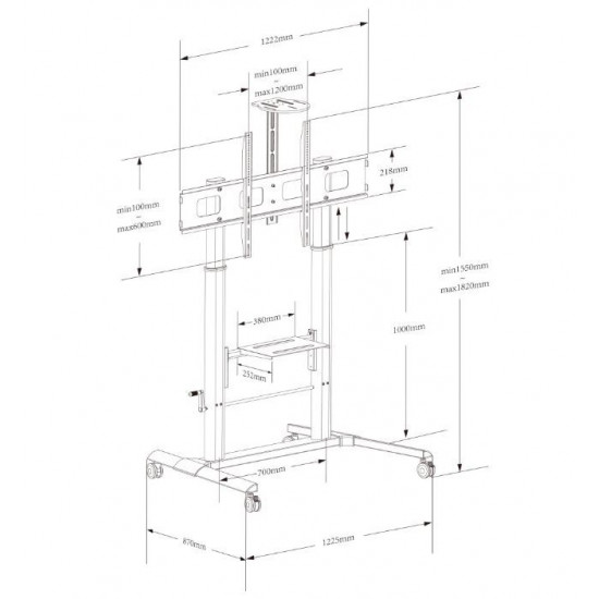 Mobile Stand for Interactive Whiteboards 52-110 inches, 120kg, smooth adjustment