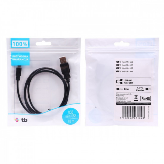 Cable USB - Mini USB 1m. black