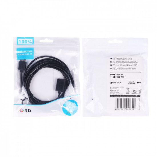 Extension cord USB AM-AF 1.8 m black