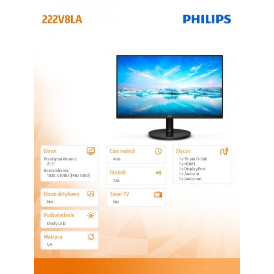 Monitor 222V8LA 21.5 inch VA HDMI DP Speakers