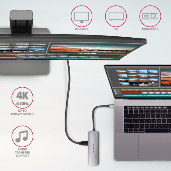 Hub HMC-5 2x USB-A, HDMI, SD/microSD, USB 3.2 Gen 1, PD 100W, 20cm USB-C cable