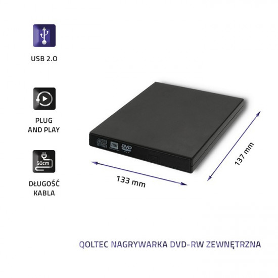 External DVD RW recorder USB 2.0, Black