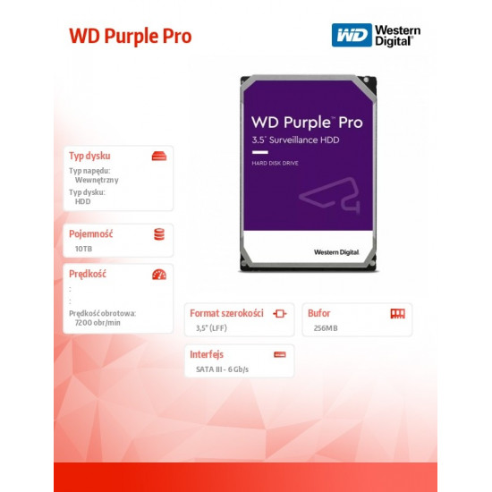 Internal drive WD Purple Pro 10TB 3,5 256MB SATAIII/72000rpm