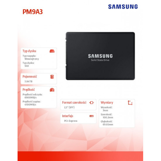 SSD PM9A3 U.2DCT 3840GB MZQL23T8HCLS-00W07 NVMe