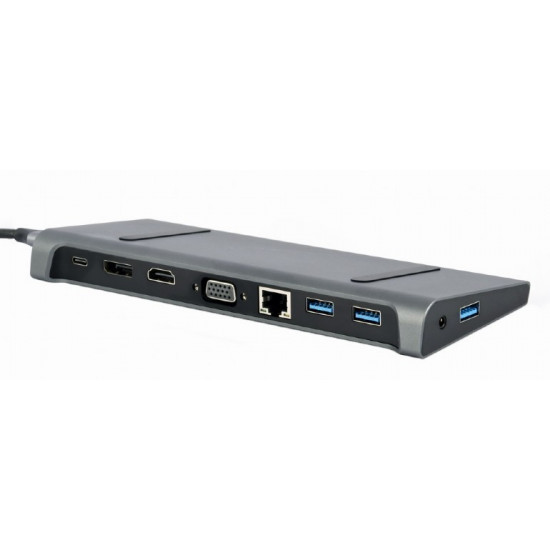 Adapter USB-C 9in1, HDMI, USB-C PD, VGA, DP, USBx3, Audio, LAN