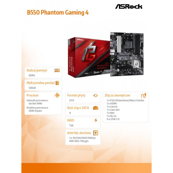 Motherboard B550 Phantom Gaming 4 AM4 4DDR4 HDMI M.2 ATX