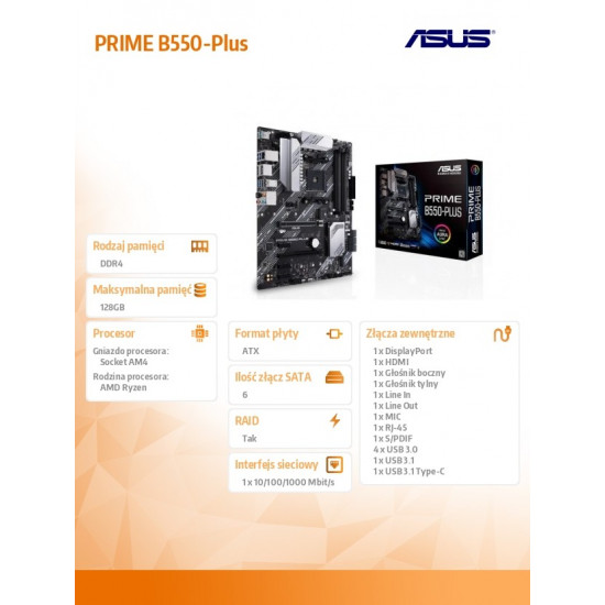 Motherboard PRIME B550-PLUS AM4 4DD R4 HDMI/DP M.2 ATX