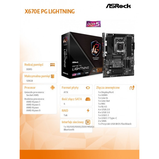 Motherboard X670E PG LIGHTNING AM5 4DDR5 HDMI/DP M.2 ATX