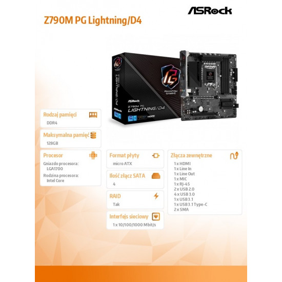 Motherboard Z790M PG Lightning/D4 S1700 4DDR4 HDMI M2 mATX
