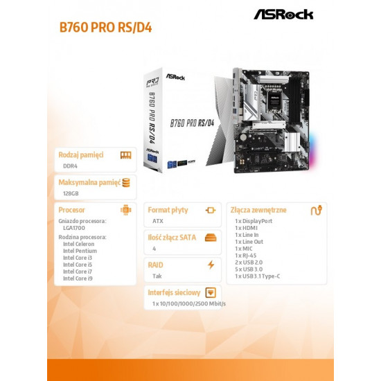 Motherboard B760 Pro RS s1700 4DDR4 DP/HDM M.2 ATX