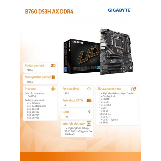 Motherboard B760 DS3H AX DDR4 s1700 4DDR4 DP/HDMI ATX