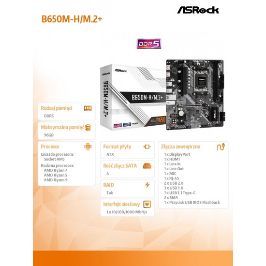 B650M-H/M.2 + AM5 2DDR5 HDMI/DP mATX