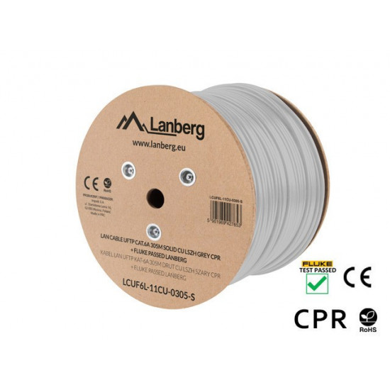 Cable LAN UFTP Cat-6A 305M wire CU LSZH CPR+ fluke passed, grey