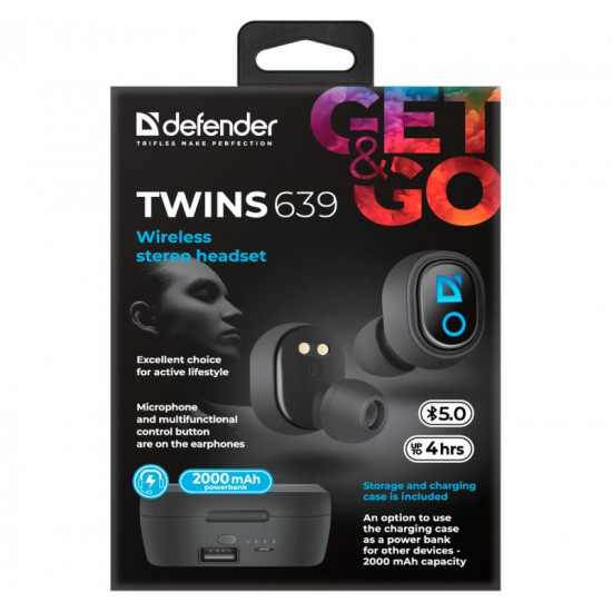 WIRELESS HEADPHONES TWINS 639 BLACK