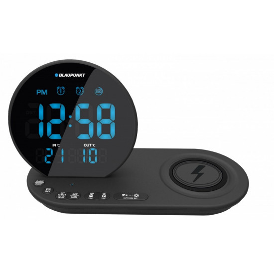 FM PLL clock radio/ALARM/USB/CR85BK CHARGE/Wireless charging/Indoor/outdoor temperature/black