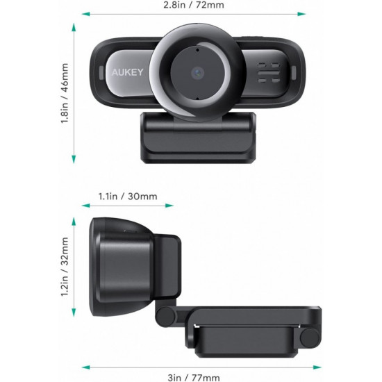 AUKEY PC-LM3 Webcam Ful l HD 1920x1080 Autofocu