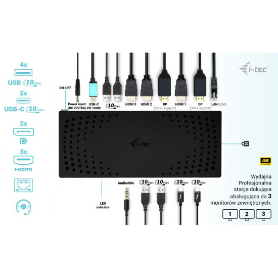 USB 3.0 / USB-C / Thunderbolt, 3x 4K Docking Station Gen 2 + Power Delivery 100W