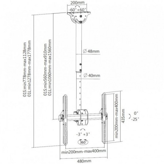 Ceiling mount LCD/LED 32-55 black, 50kg