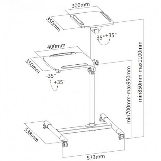 Universal projector/notebook trolley two shelvy